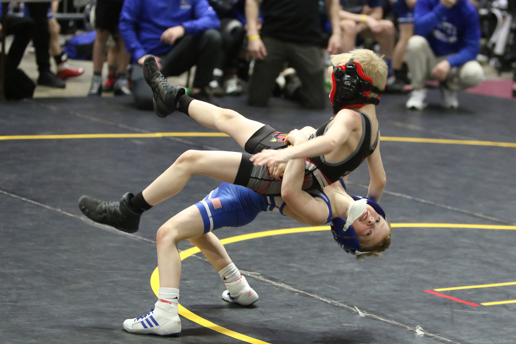 Youth wrestlers in competition